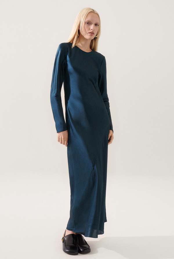 Silk Laundry Full Sleeve Bias Dress - Teal | Garmentory Silk Laundry Full Sleeve Bias Dress - Teal | Garmentory