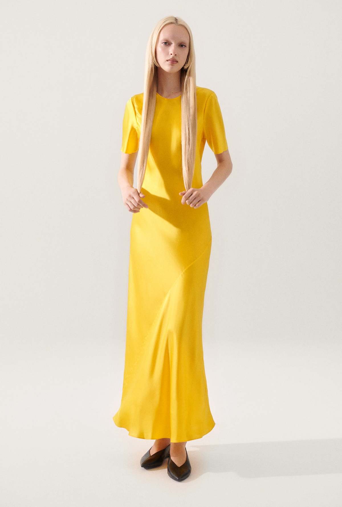 marigold silk dress Ladivine CM343 Formal Long Dress Marigold / 4