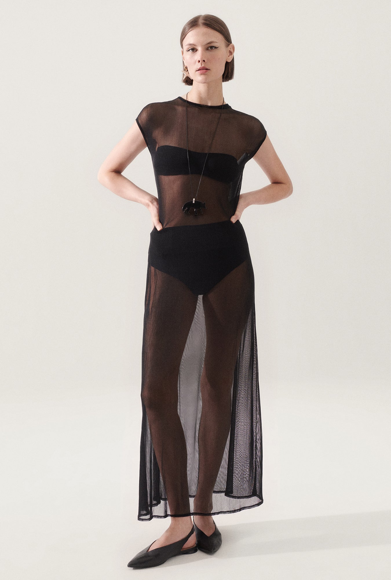knee length dresses for ladies Pearl Sheer Mesh Dress