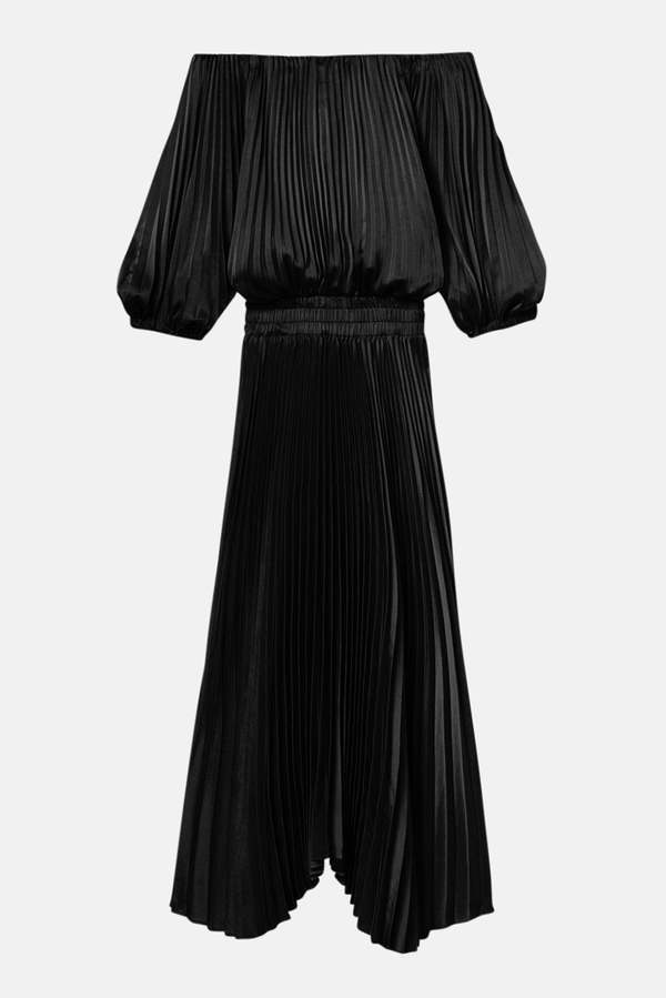 open lace back dress Romy Pleated Satin Gown