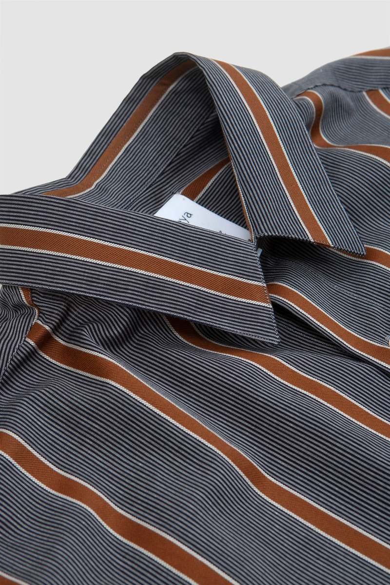 CristaSeya Handmade Shirt - Striped Black/Noisette | Garmentory