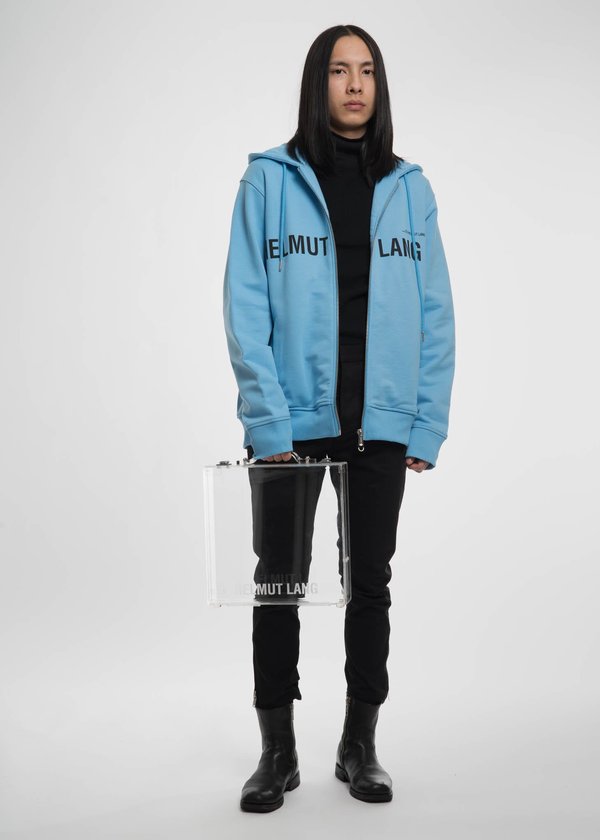 セール HELMUT LANG y2k アシンメトリー ダブルジップ パーカー Helmut Lang Sky Blue Campaign PR Zip Hoodie | Garmentory