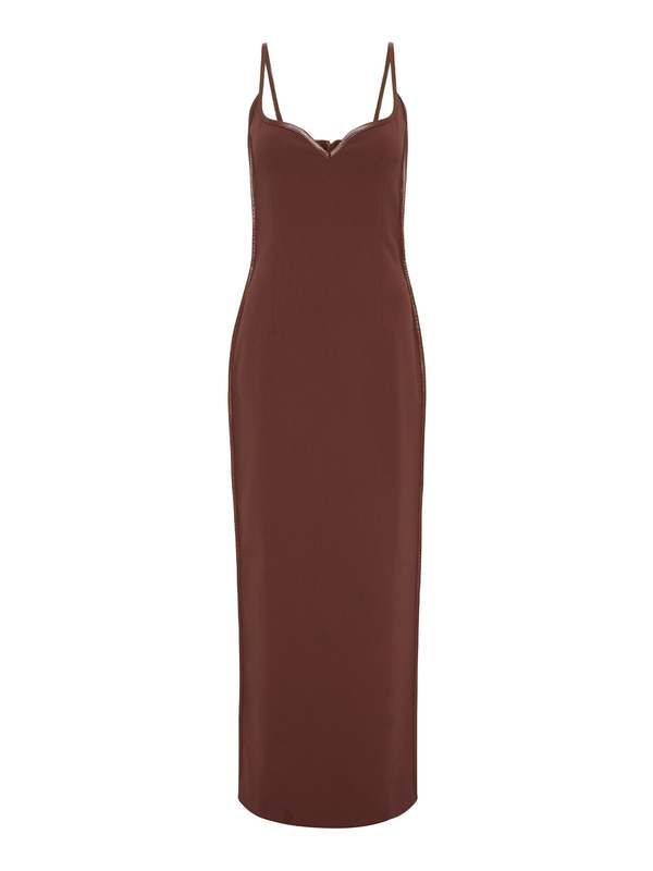 knee length dresses for ladies End Of Discussion Caramel Brown Faux Leather Belted Maxi Dress main image 1