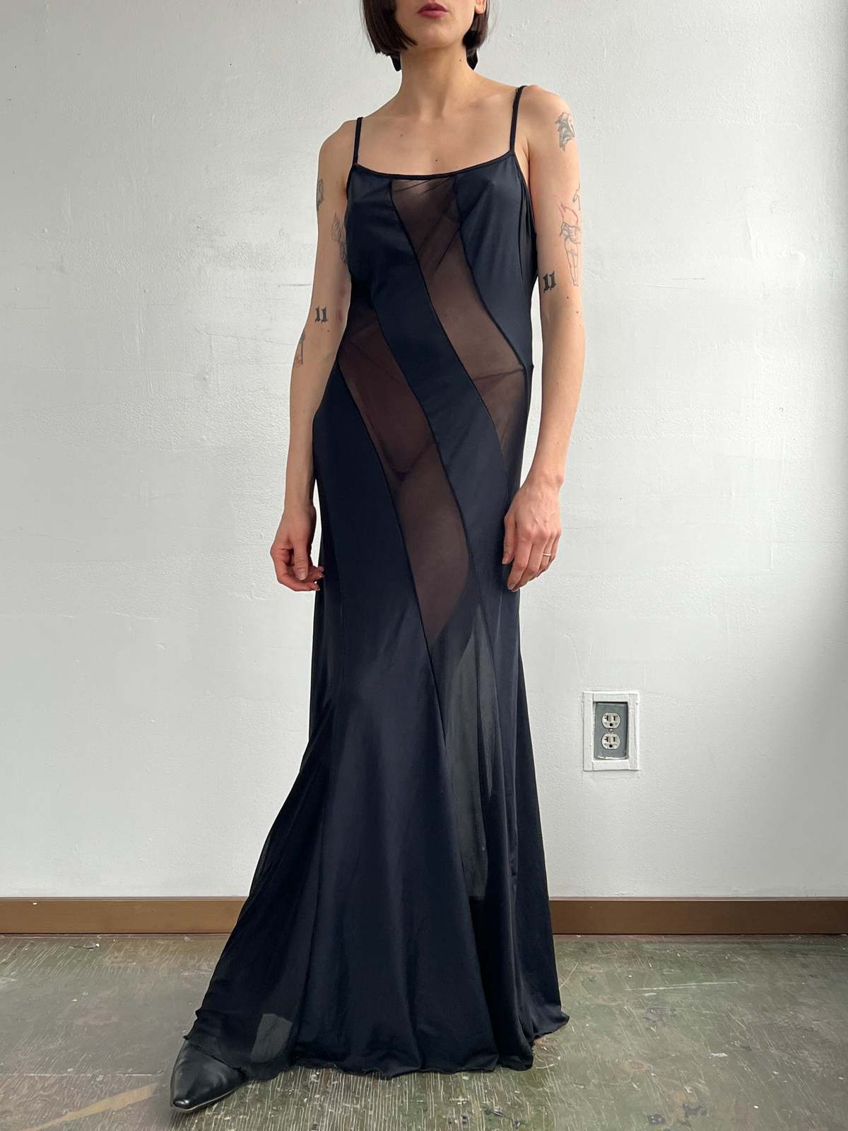 Vintage Sheer Spiral Slipdress - Black | Garmentory