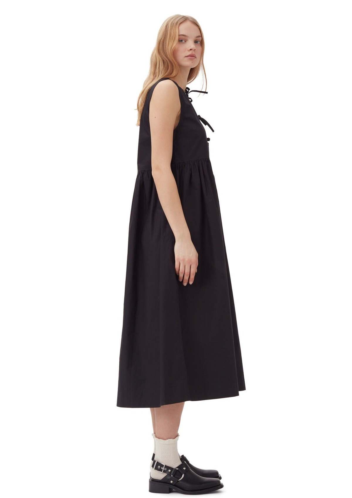 Ganni Cotton Poplin Midi Dress - Black | Garmentory