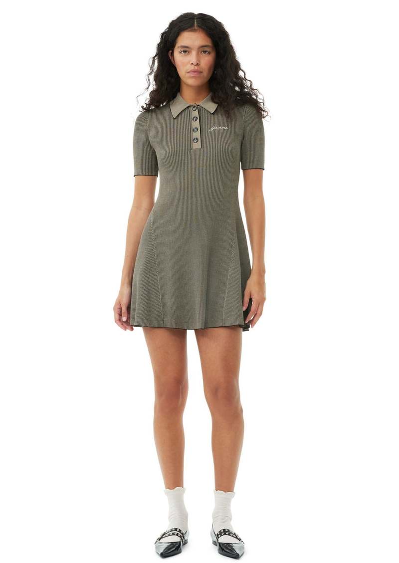 Ganni Melange Knit Short Sleeve Mini Dress - Safari | Garmentory