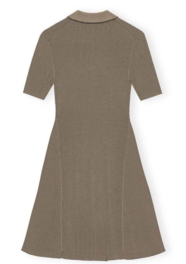 Ganni Melange Knit Short Sleeve Mini Dress - Safari