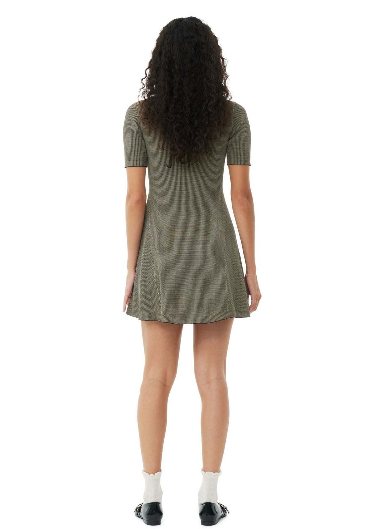 Ganni Melange Knit Short Sleeve Mini Dress - Safari | Garmentory