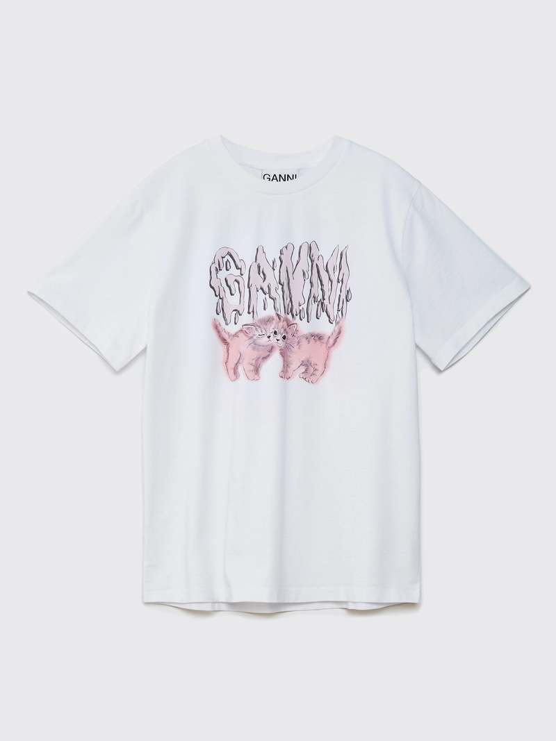 Ganni Basic Jersey Cats Relaxed T shirt - Bright White