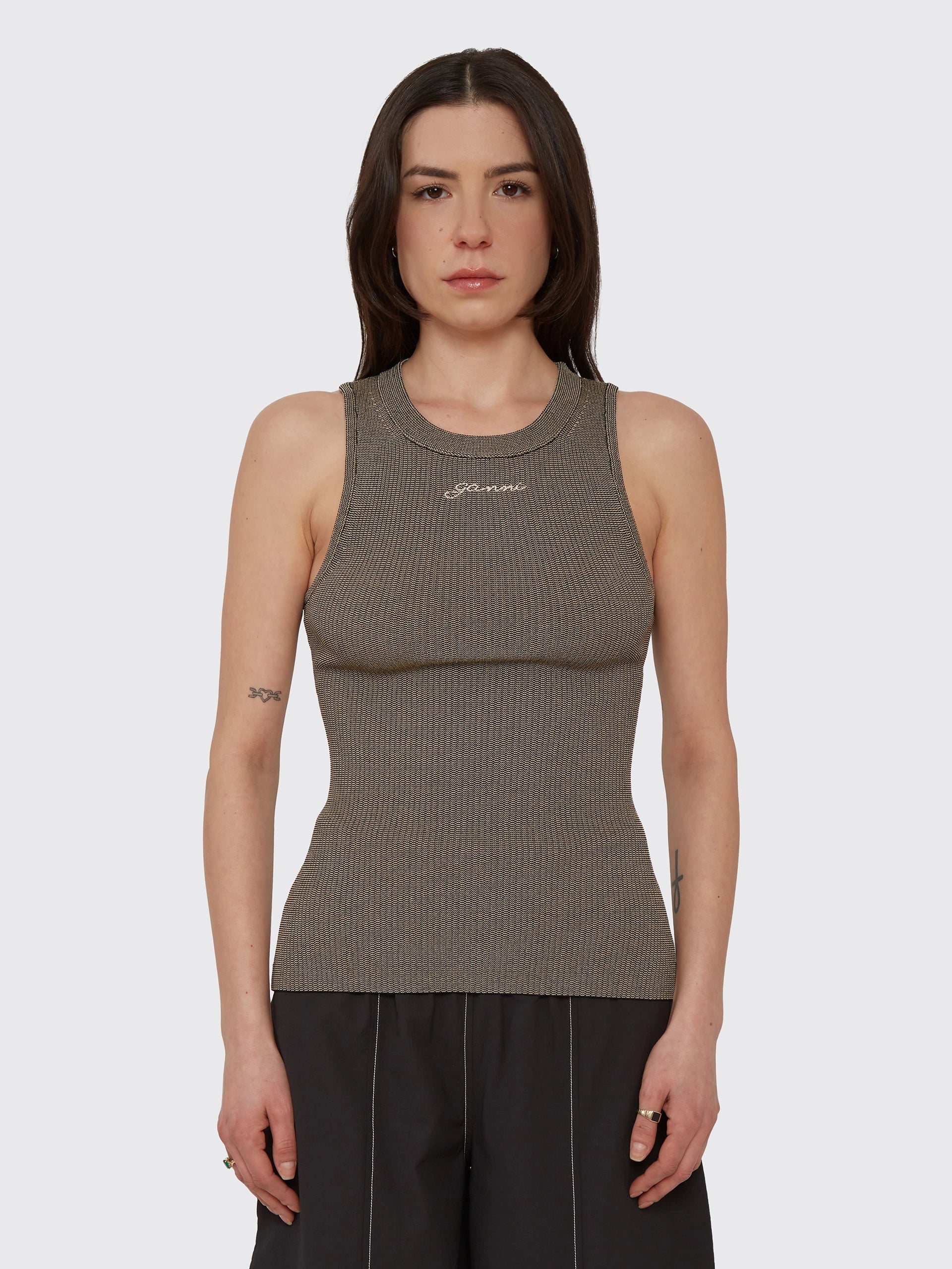 Ganni Melange Knit Sleeveless Top Safari