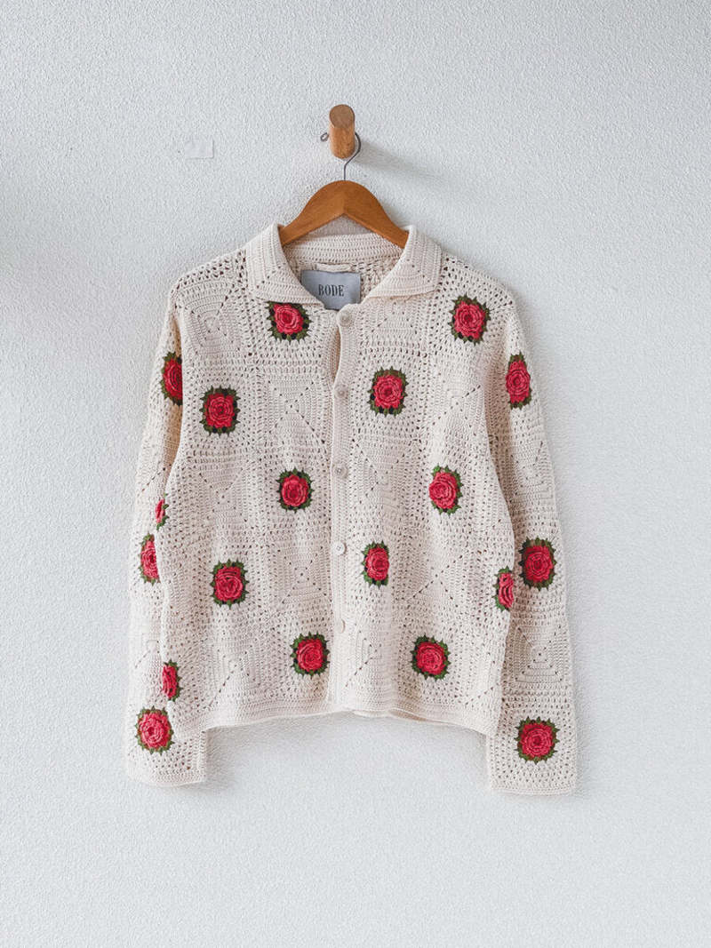 トップス BODE crochet rosette cardigan BODE COTTON CROCHET ROSETTE CARDIGAN - Cream | Garmentory