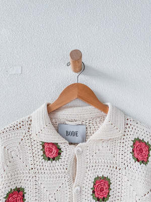 BODE COTTON CROCHET ROSETTE CARDIGAN - Cream | Garmentory