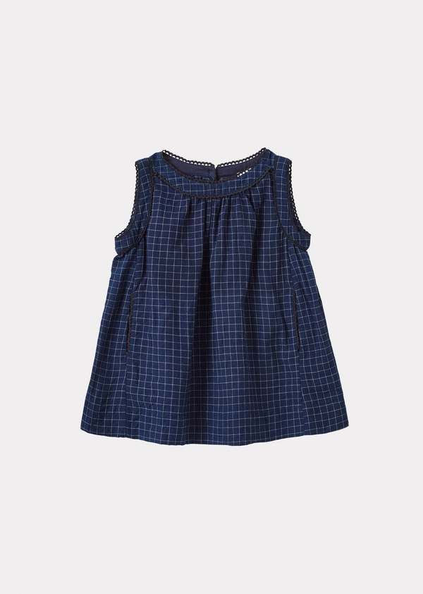 KIDS Caramel Ginger Girl's Dress - White/Navy Check | Garmentory