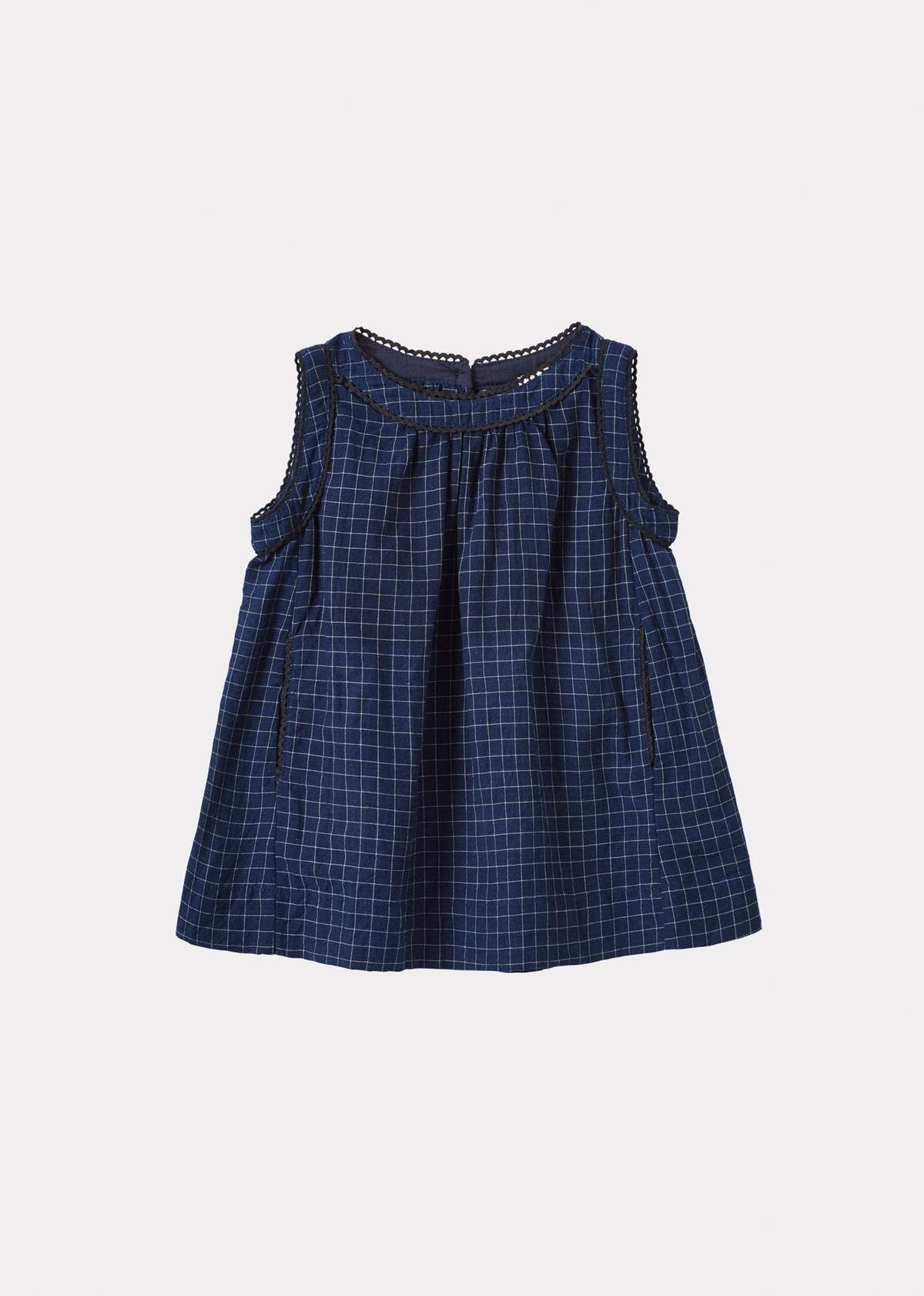 KIDS Caramel Ginger Baby Cotton Dress - Navy Check | Garmentory