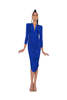 Norma Kamali Long Sleeve V-Neck  Shirred Dress with Shoulder Pads - Electric Blue - Thumbnail 1