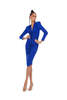 Norma Kamali Long Sleeve V-Neck  Shirred Dress with Shoulder Pads - Electric Blue - Thumbnail 2