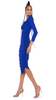 Norma Kamali Long Sleeve V-Neck  Shirred Dress with Shoulder Pads - Electric Blue - Thumbnail 3