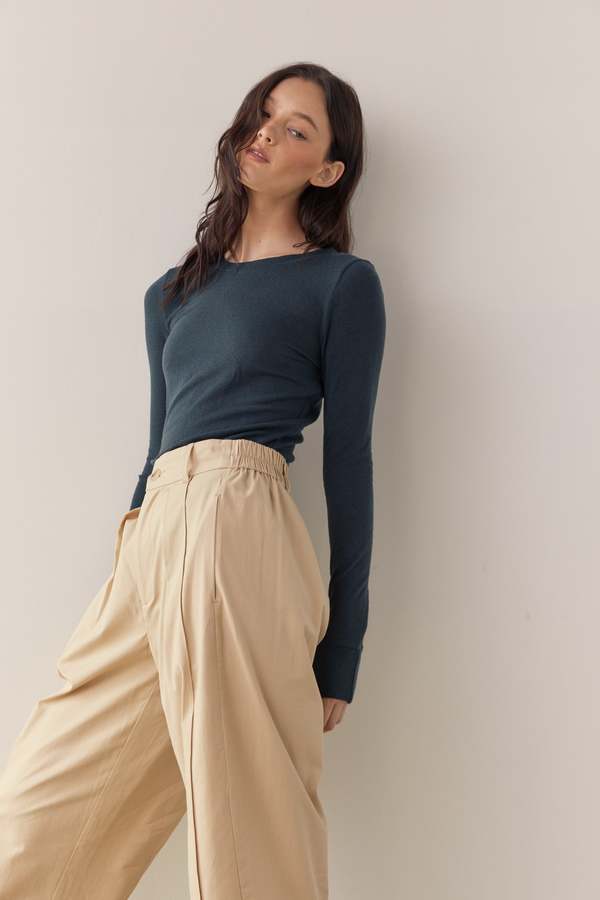 Amente Wool Tencel Blend Crew Neck Top - Forest