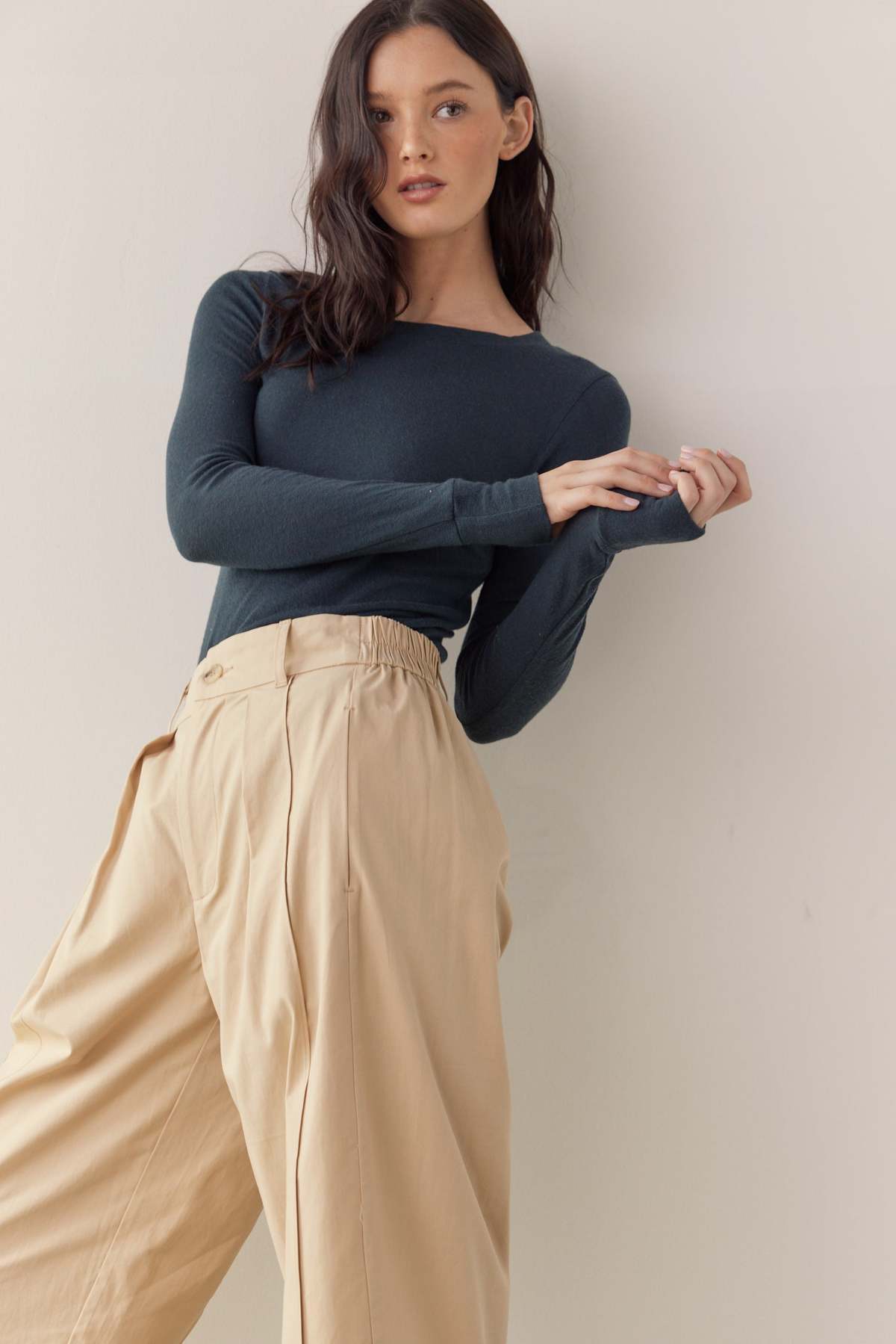 Amente Wool Tencel Blend Crew Neck Top - Forest - Image 6 of 9