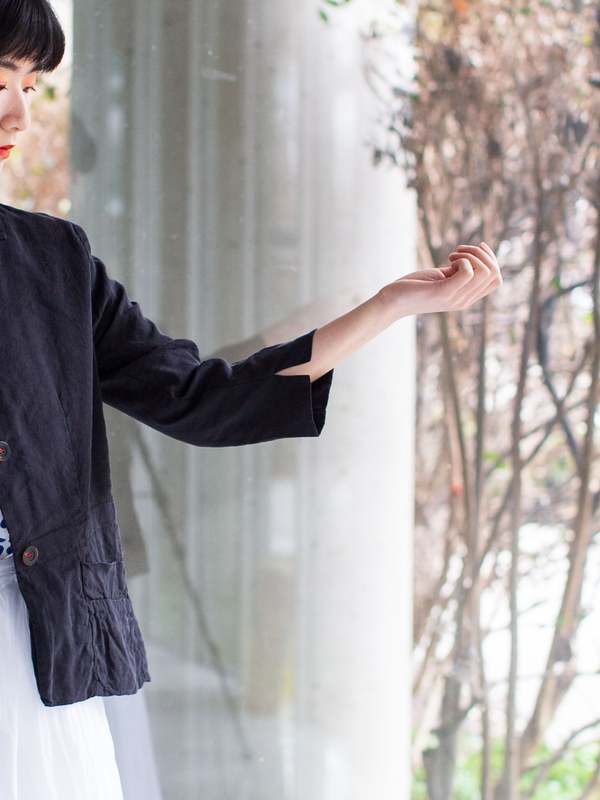 H+ Hannoh Wessel Silk Linen Jacket Vela - Black | Garmentory