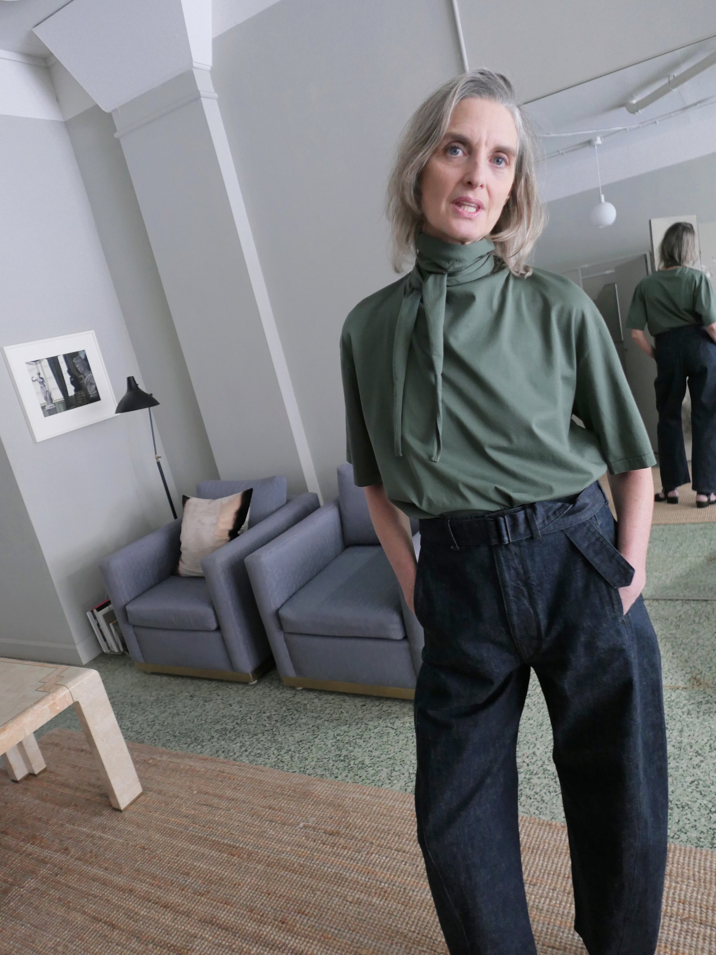 Lemaire T SHIRT WITH FOULARD - SMOKY GREEN | Garmentory