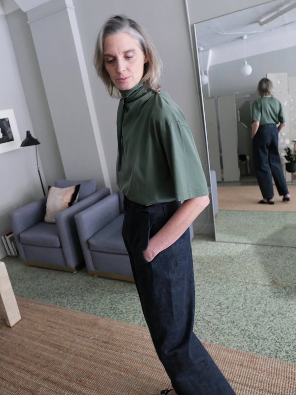 Lemaire T SHIRT WITH FOULARD - SMOKY GREEN | Garmentory