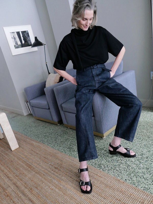 Lemaire TWISTED BELTED PANT - INDIGO DENIM | Garmentory