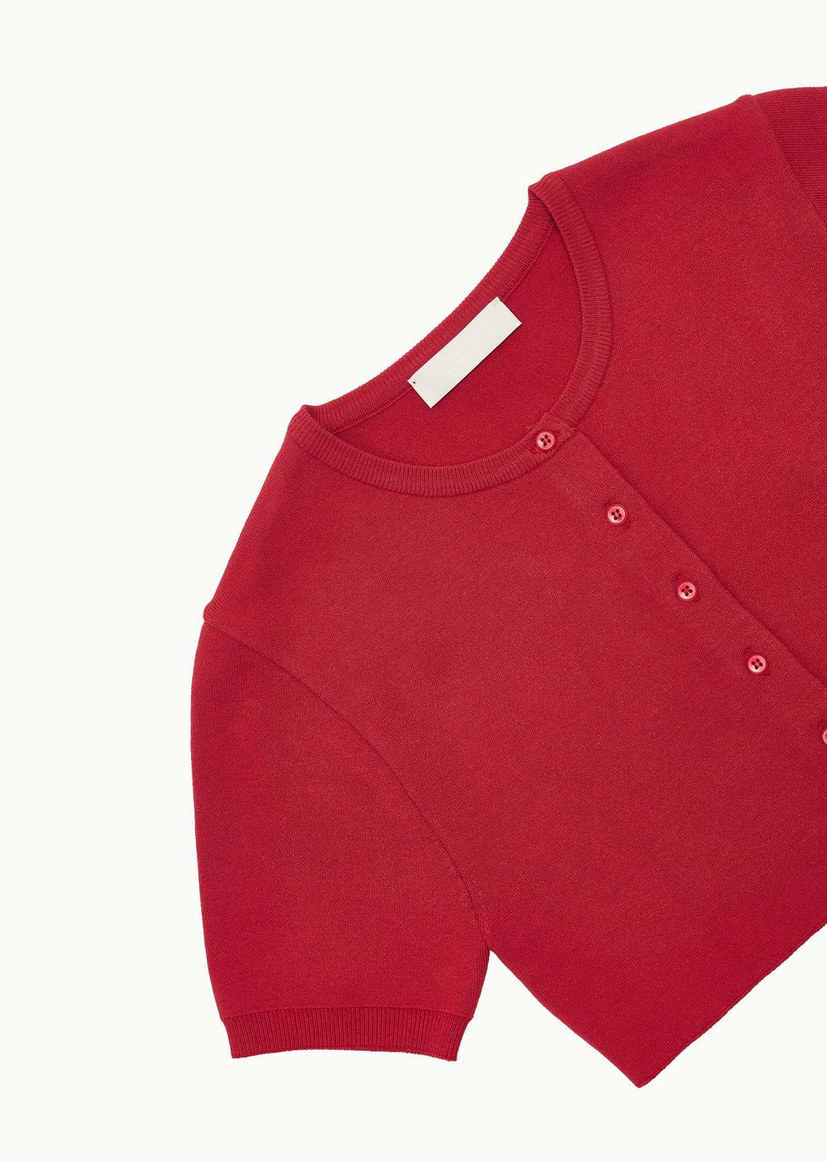 【AMOMENT】CROP BUTTON CARDIGAN SET AMOMENTO Crop Button Cardigan Set - Red | Garmentory
