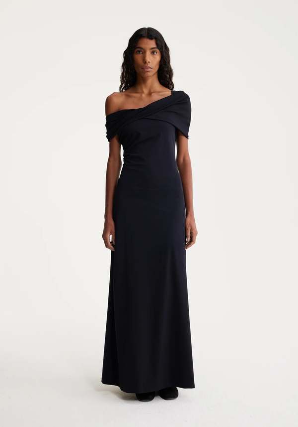 Rohe Asymmetrical Off Shoulder Dress - Noir on Garmentory