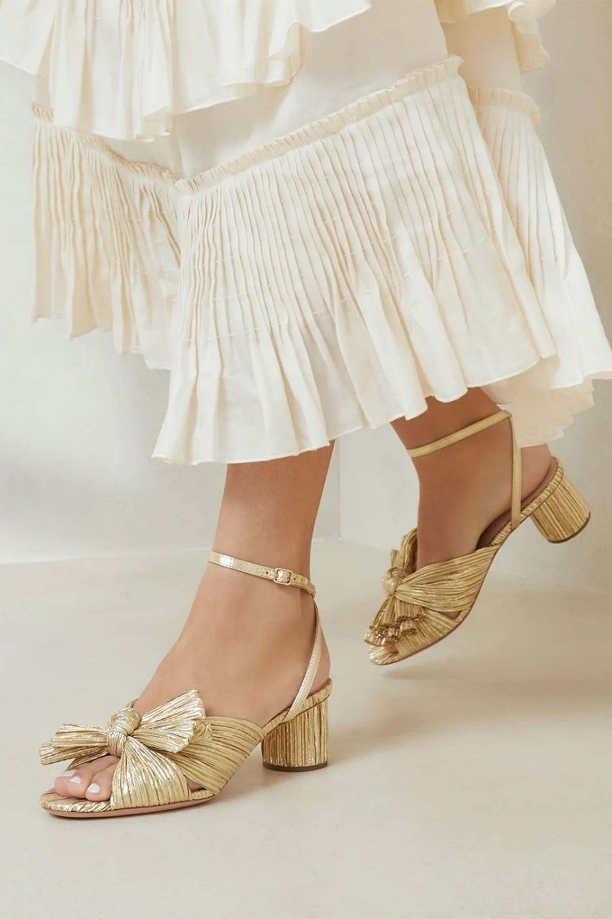 Loeffler Randall Dahlia Pleated Bow Heel Gold Garmentory