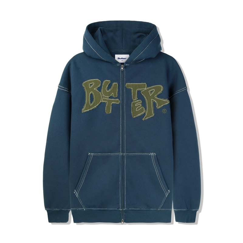 Butter Goods Fabric Applique Zip-Thru Hood - Navy | Garmentory