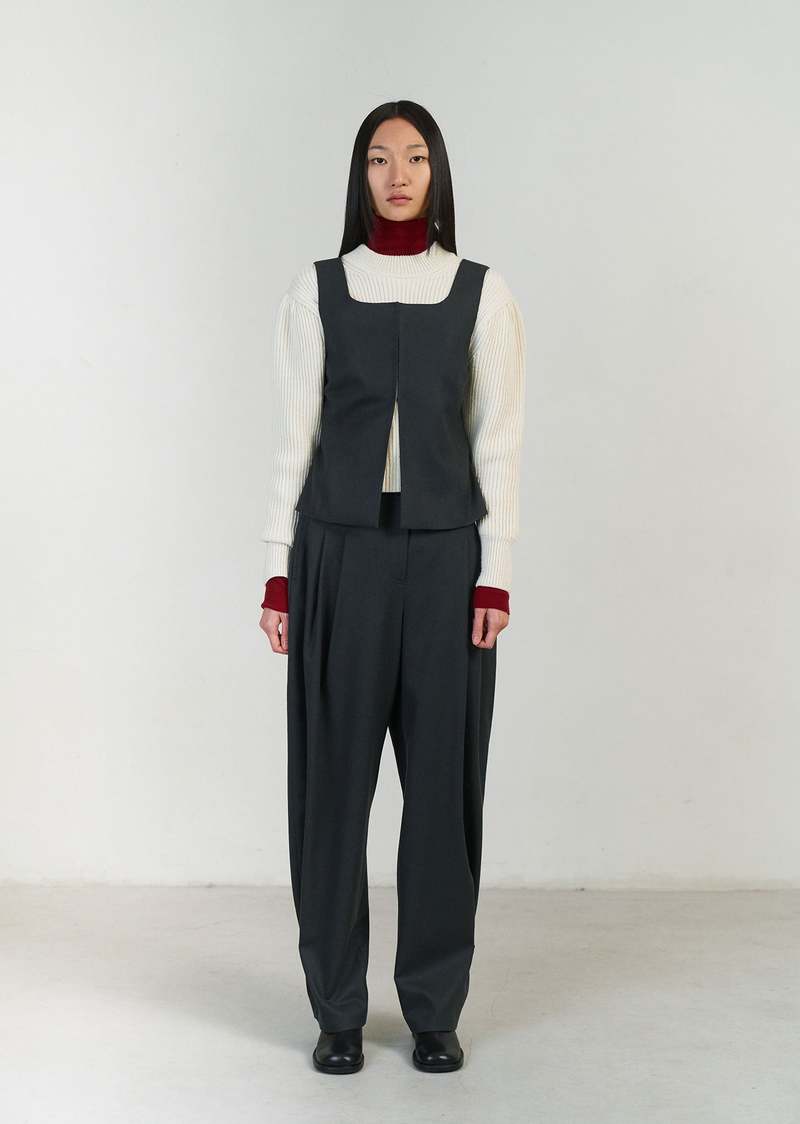 amomento SOLID WIDE TUCK WOOL PANTS