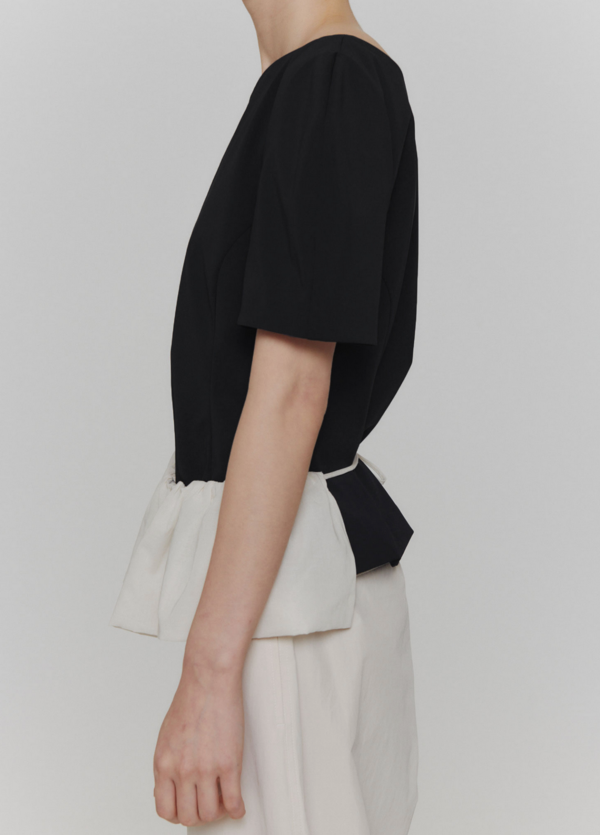 AMOMENTO Boat Neck Zip Up Top - Navy | Garmentory