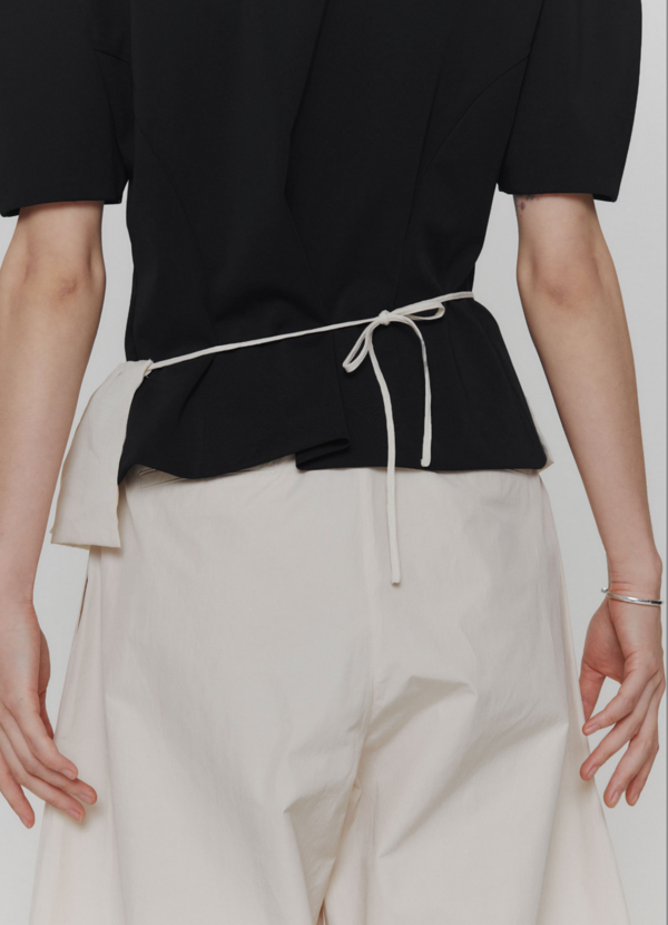 AMOMENTO Boat Neck Zip Up Top - Navy | Garmentory