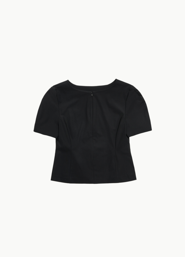 AMOMENTO Boat Neck Zip Up Top - Navy | Garmentory