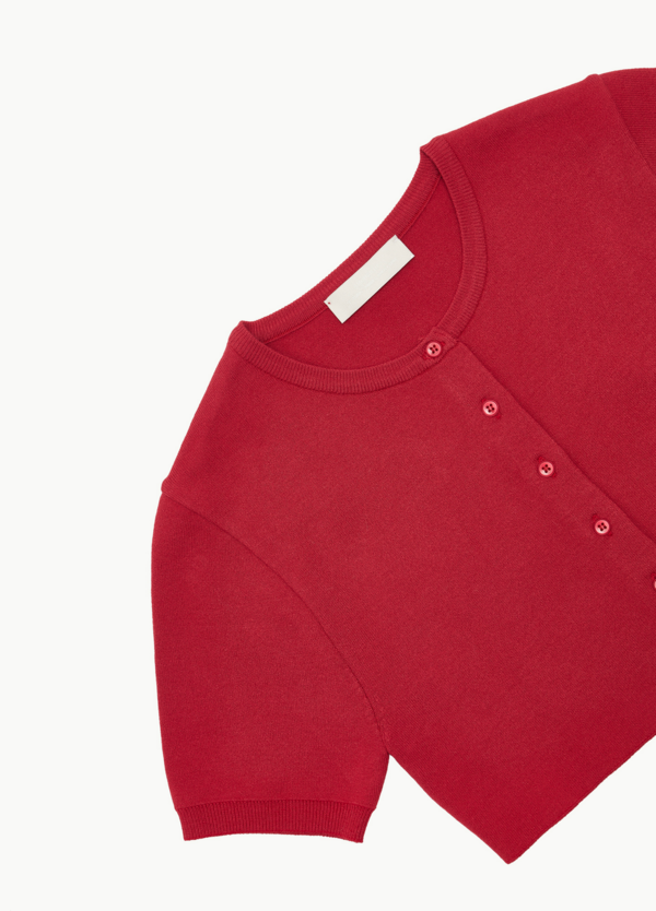 【AMOMENT】CROP BUTTON CARDIGAN SET AMOMENTO CROP BUTTON CARDIGAN SET - RED | Garmentory