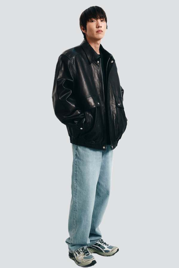 Dunst Unisex Oversized Vintage Leather Blouson - Black | Garmentory