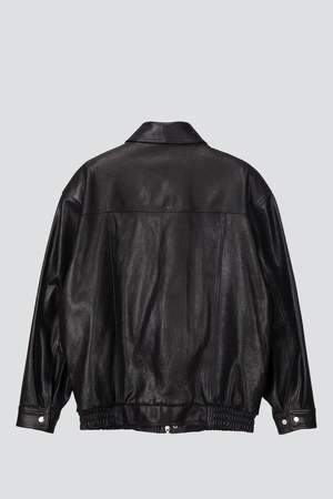 Dunst Unisex Oversized Vintage Leather Blouson - Black | Garmentory