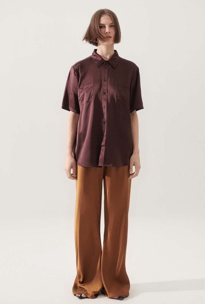 Silk Laundry Short Sleeve Boyfriend Shirt - Cacao