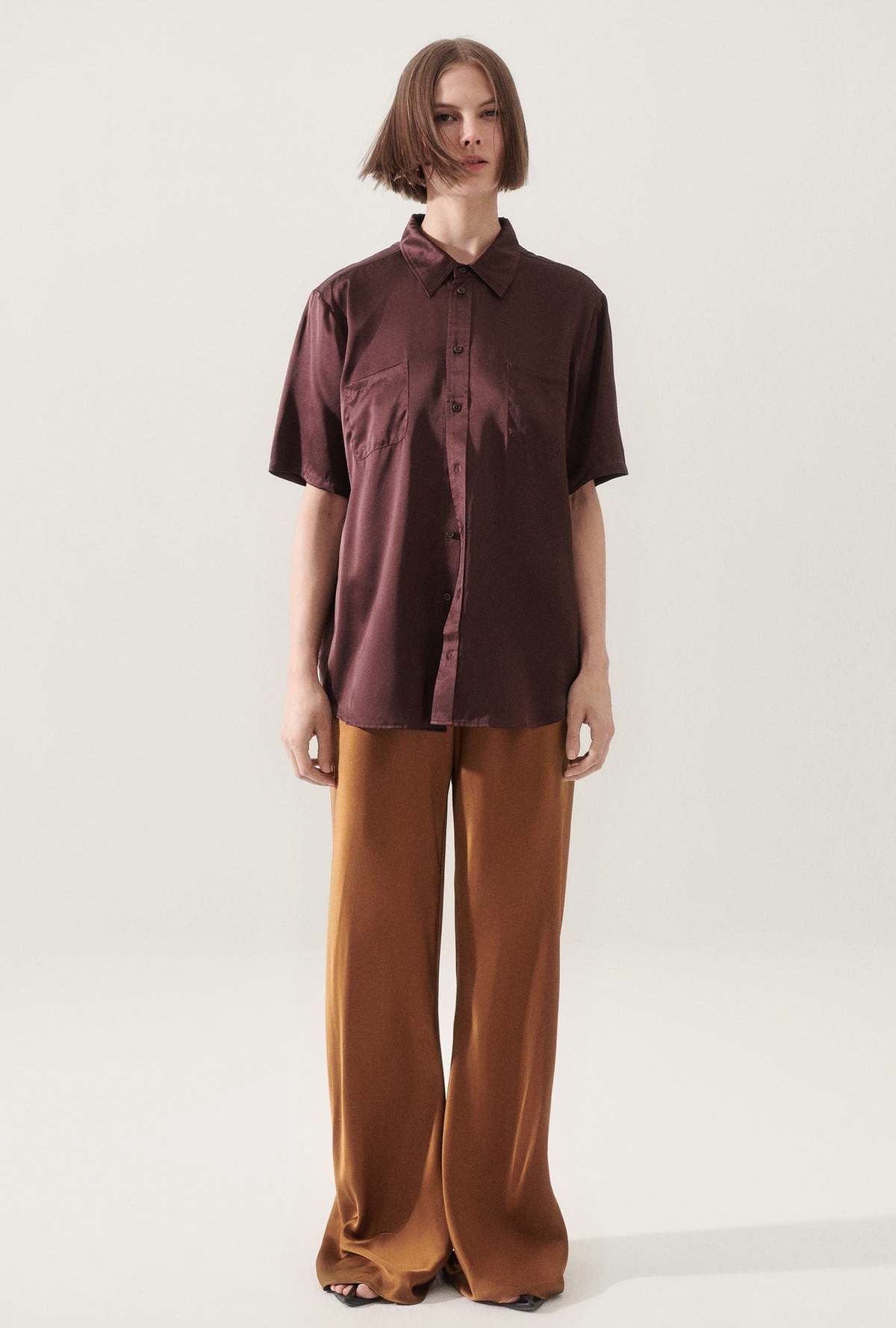 Silk Laundry Short Sleeve Boyfriend Shirt - Cacao - Image 3 of 5