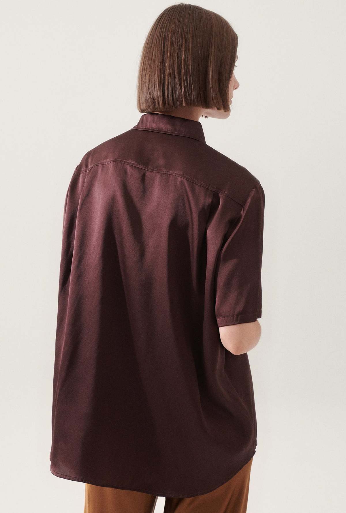 Silk Laundry Short Sleeve Boyfriend Shirt - Cacao - Image 4 of 5