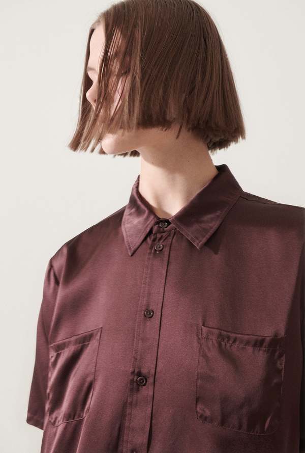 Silk Laundry Short Sleeve Boyfriend Shirt - Cacao