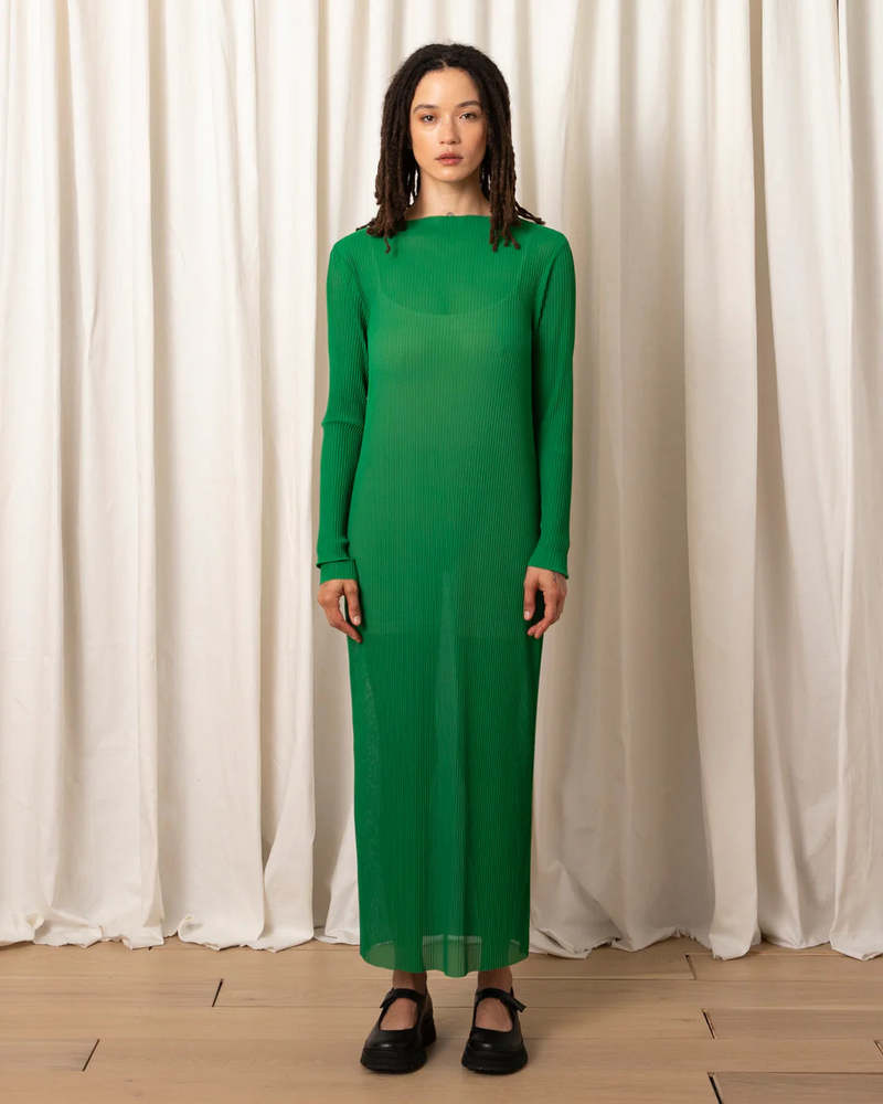 Ali Golden Pleated Mesh Dress - Kelly Green | Garmentory