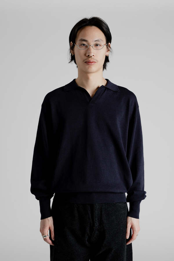KAPTAIN SUNSHINE Cotton Knit Skipper Shirt - Navy | Garmentory