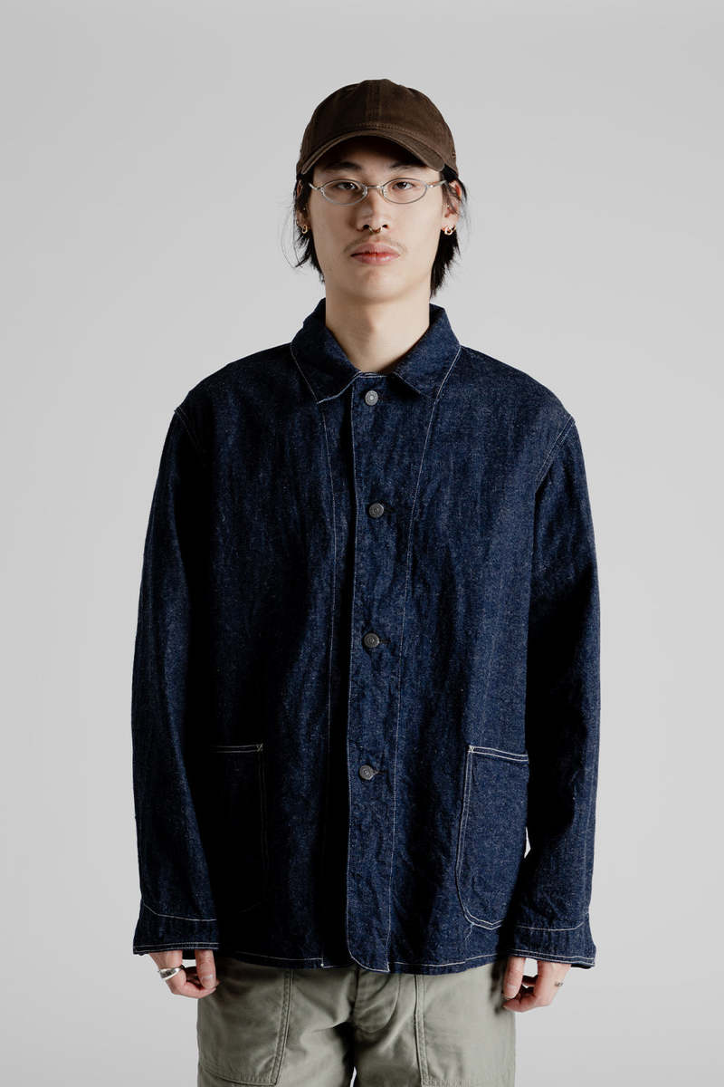 KAPTAIN SUNSHINE Cotton Linen Denim Coverall Jacket - Indigo