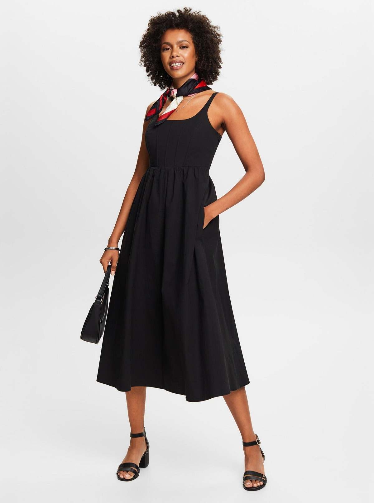 Esprit Boned Poplin Midi Dress - Black | Garmentory