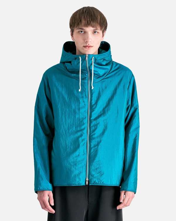 Y*様 JIL SANDER NYLON HOODIE JACKET Men's Jil Sander Silk and Nylon Canvas Padded Blouson - Deep Teal