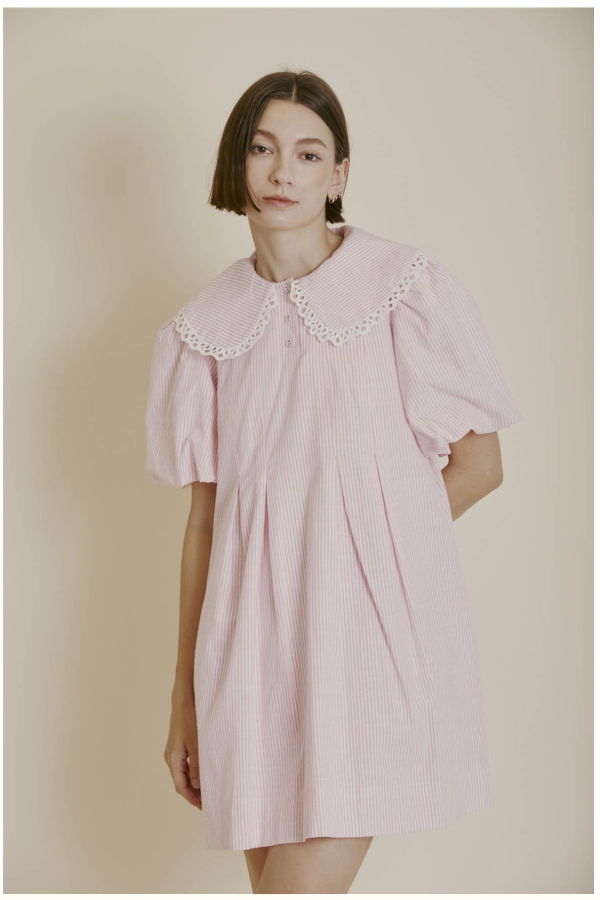 Aureum Lucia Lace Collar Trim Mini Dress - Pink