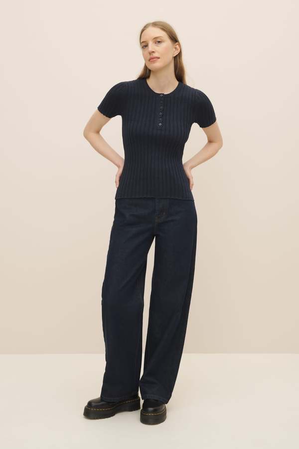 Kowtow Henley Knit Top - Navy Marle | Garmentory