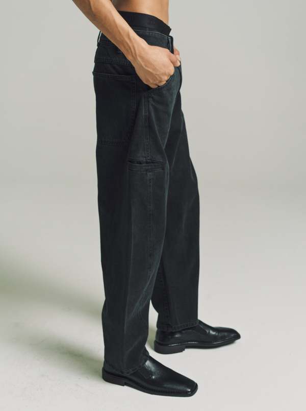 Lemaire Bleached Denim Twisted Workwear Pants - Black | Garmentory
